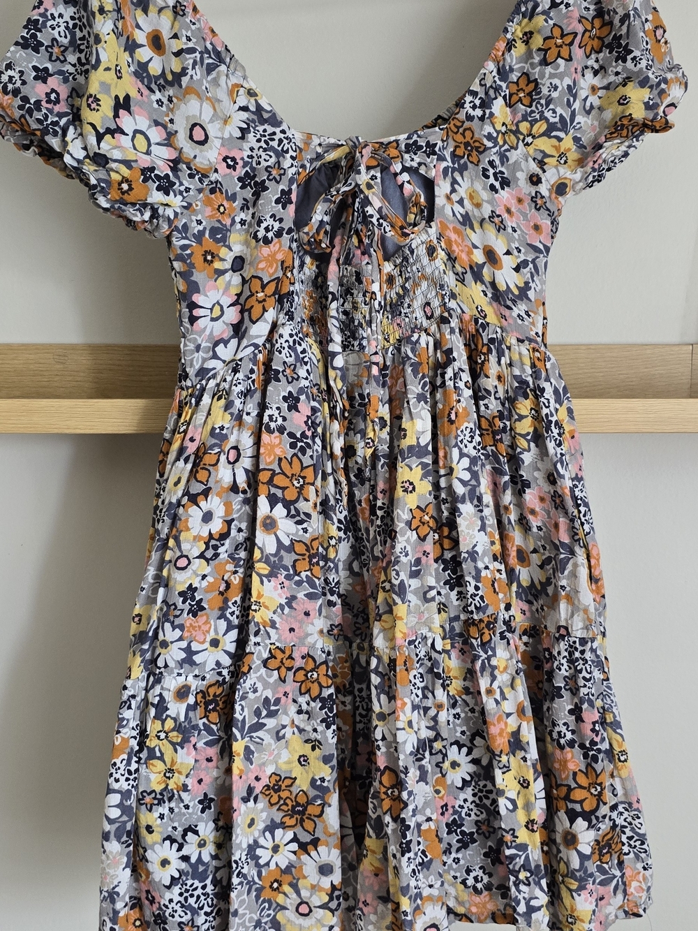 American Eagle Outfitters Floral Puff-Sleeve Mini Dress in Yellow, Pink & Gray - Picture 2 of 10